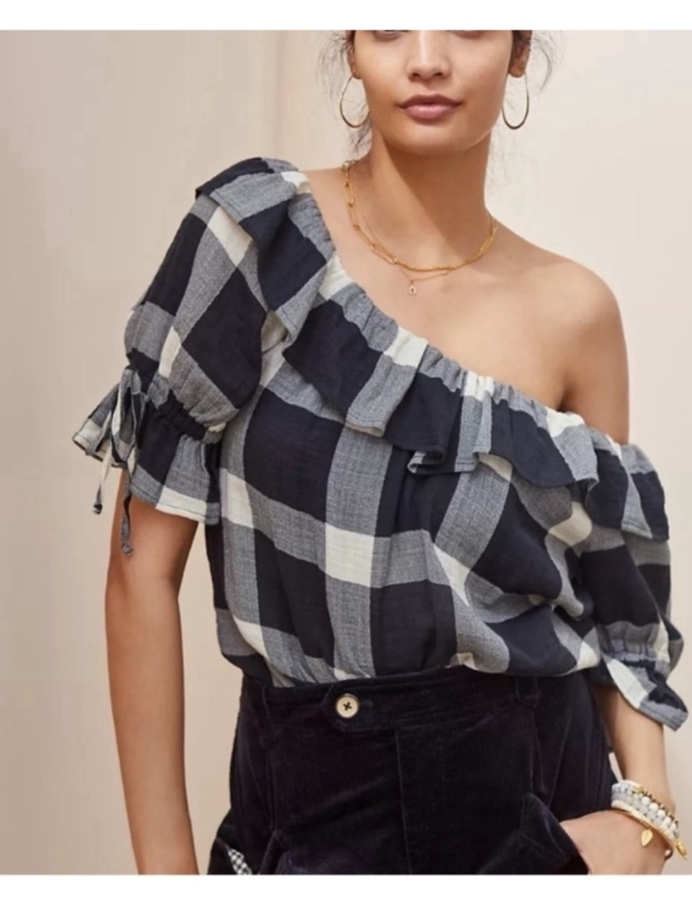 Anthropologie Porridge plaid off the shoulder top size L